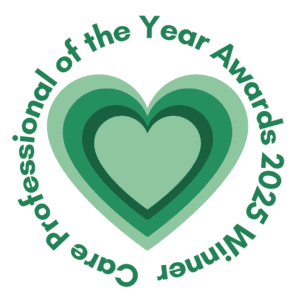 Care Professional of the Year 2023 Winner badge with green heart